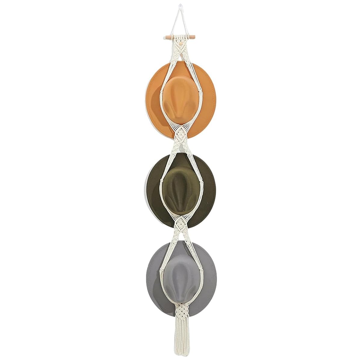 Macrame Hat Rack con Gancho Adhesivo, Organizador de Pared para Sombreros de ala Ancha
