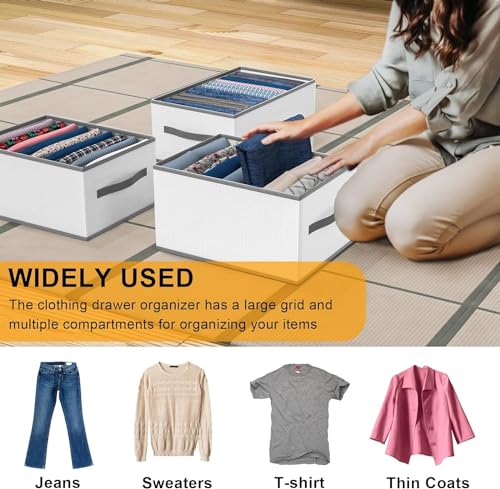 Image of Mulitple Compartments Foldable Jeans, T-Shirt, Pant Organizer; Clothing Storage Solution for Wardrobe Organization & Clothes Management (8 compartment (pack 0f 4), White)