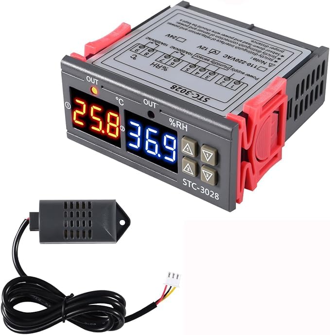 QBM Digital Temperature and Humidity Controller, STC-3028 Model, White Plastic, LED Display, 6x6x3cm, 12V DC Power Supply with Sensor-image-27