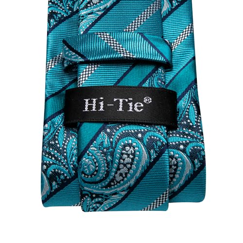 Image of Hi-Tie Men Ties Sets Silk Stripe Paisley Necktie Pocket Square Cufflinks for Business Wedding