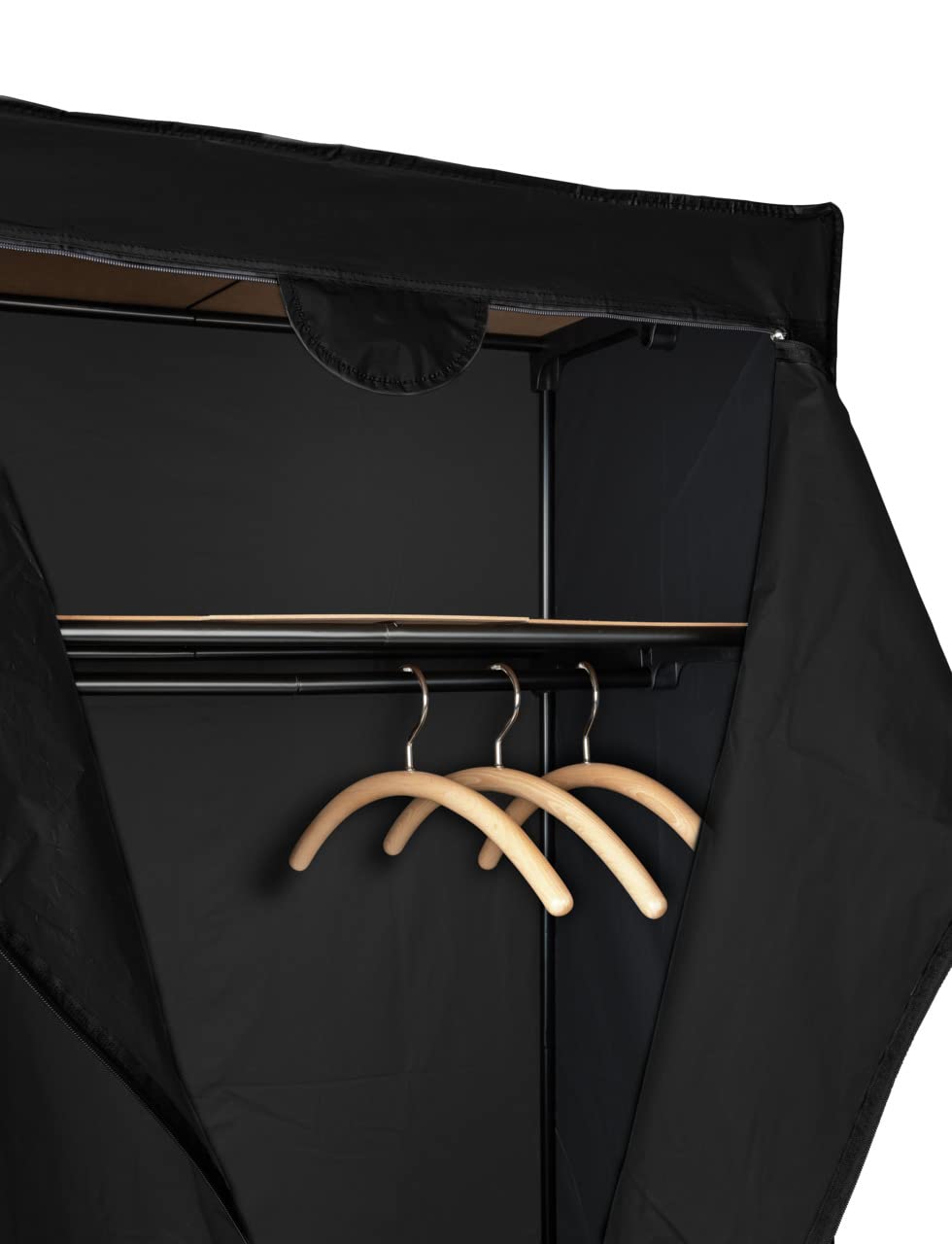 WENKO Kleiderschrank Mod. Deep Black mit Ablage und Kleiderstange für die Aufbewahrung von Textilien Metallgestell und PEVA-Bezug Maße 75 x 160 x 50 cm