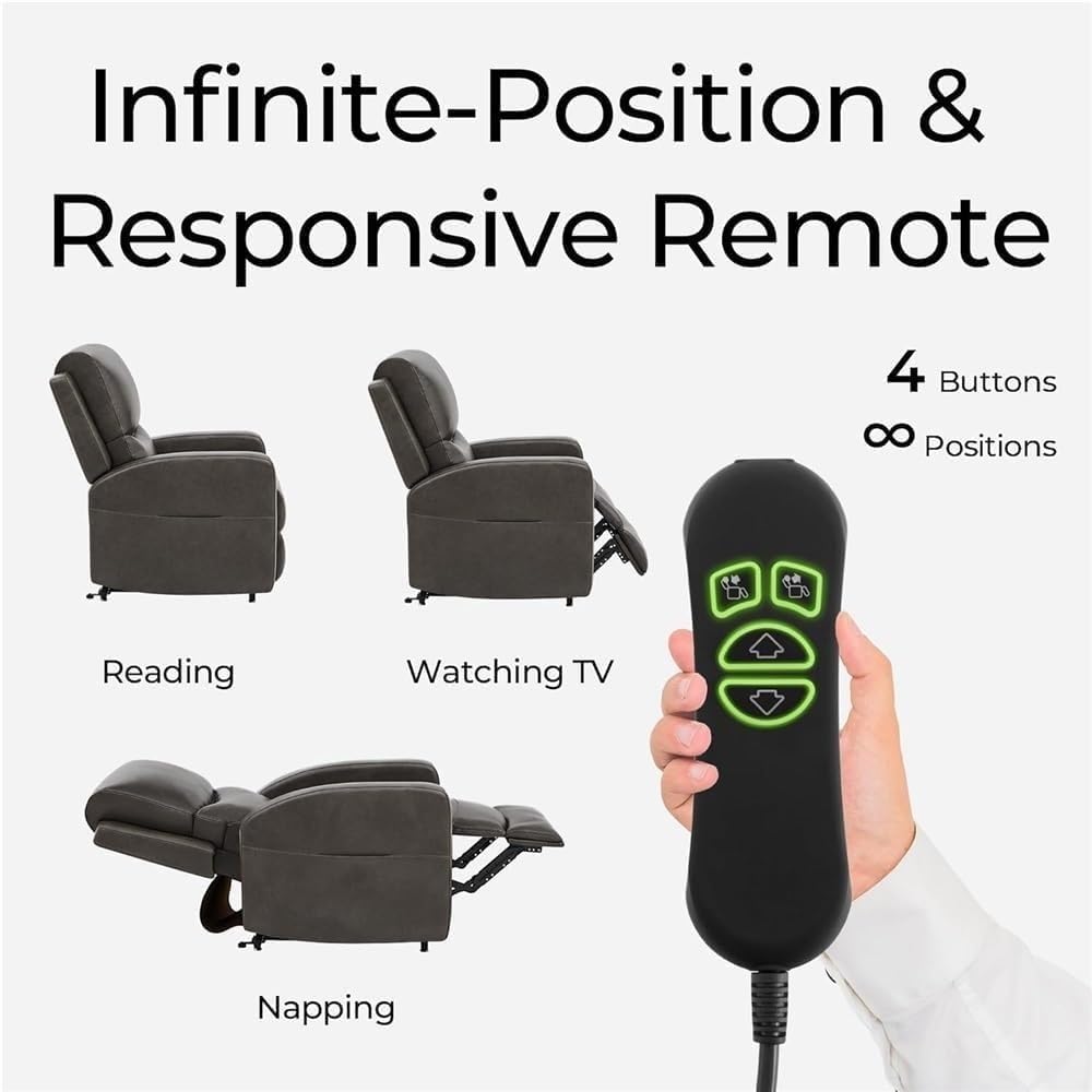 Dual Motor Electric Lift Recliner Sofa for Elderly Adults with Heated Massage Infinite Position Lay Flat Function USB Charging Ports Heavy Duty Dark Grey Faux Leather Living Room