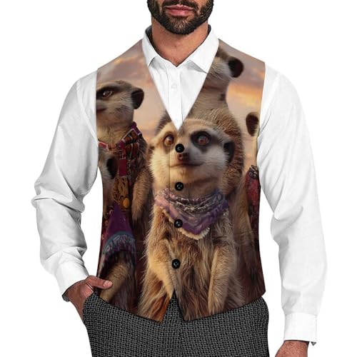 Meerkat Men's Suit Vest Slim Fit Business Dress Party Pattern Waistcoat Vest Top
