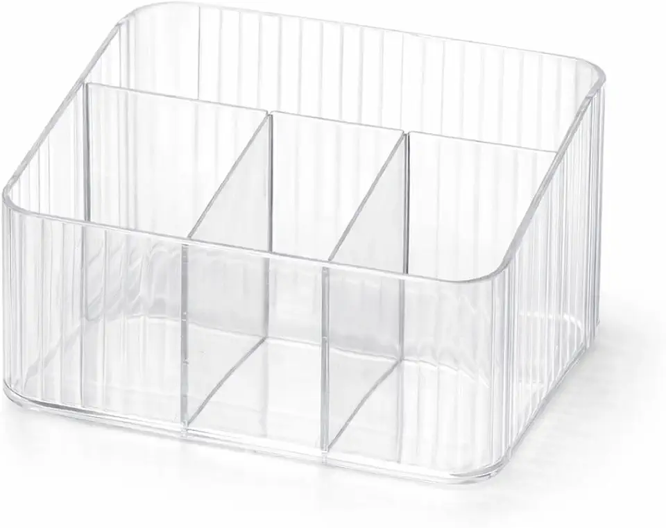 Organizador de Maquiagem Acrílico com 4 Divisórias – Porta Batons, Pincéis e Cosméticos 17,5x14x12cm Organizador Multiuso Transparente
