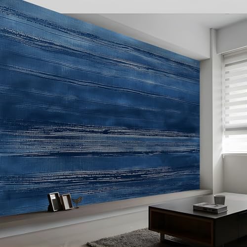 Autocollant mural effet 3D panoramique bleu marine 250 x 175 cm motif grain de bois