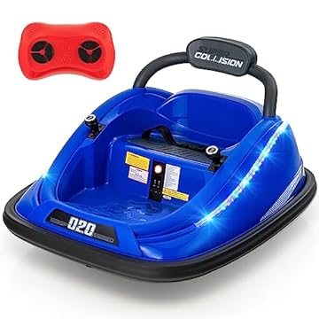 COSTWAY 12V Kids Bumper Car, 360-Degree Rotation Spin Children's Waltzer Cars with Dual Joysticks, Remote Control, Colorful Flashing Lights and Music, Battery Powered Ride on Vehicle for 3+