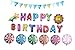 Produktbild Somine Party Luftballons Set - inklusiv die Ballons mit Geformte von Happy Birthday Buchstaben, Sonnenblume, Regenbogen, Lutscher, Fahne dreieckig Banner für Partei Dekoration