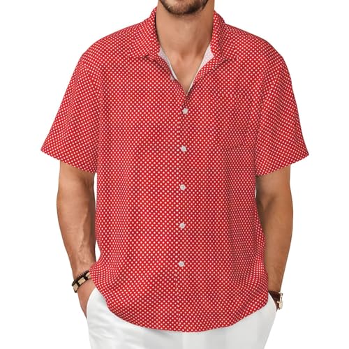 Chemise à manches courtes pour homme à pois rouges et blancs pour l'été décontracté