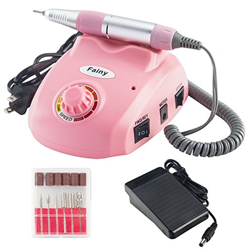 Fainy 30000RPM Pro Electric Nail Drill Machine Finger Toe Nail Care Pedicure Manicure Kits File Drill Bits Sanding Band with Foot Pedal,Set Low Noise Low Vibration Au Plug