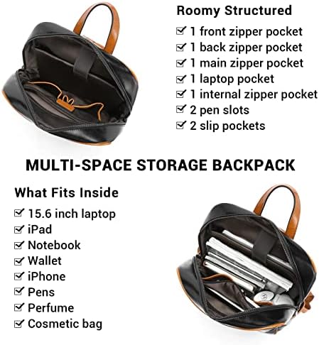 BROMEN Laptop Backpack for Women Leather 15.6 inch Computer Backpack Business Large Travel Daypack Bag Black 6 BROMEN Laptop Backpack for Women Leather 15.6 inch Computer Backpack Business Large Travel Daypack Bag Black