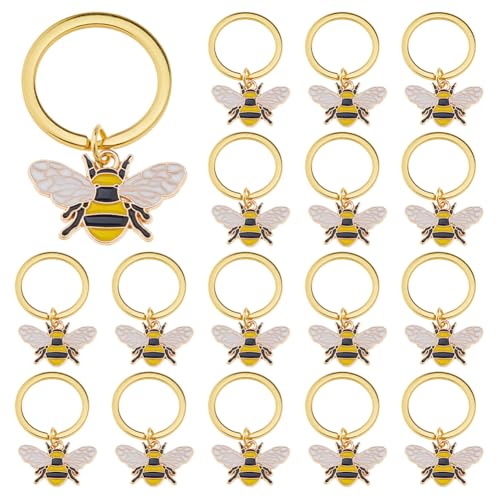 Porte-clés abeilles en alliage émaillé SUPERFINDINGS pour sacs et clés (20 pièces)