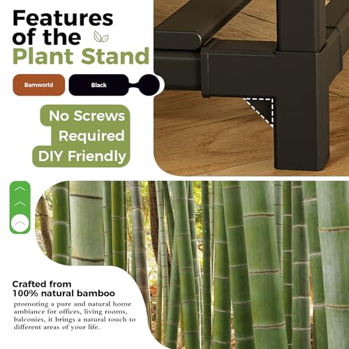 Bamworld Plant Stand Black Plant Shelf Indoor Plant Table for Multiple Plants 3 Tiers 7 Pots Ladder Plant Holder Table Plant Pot Stand for Window Garden Balcony Living Room