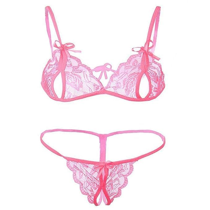 Women's Babydoll Nightwear Lace and Net Lightweight & Breathable Bra Panty Lingerie Set (Free Size-Fit to-picture-19