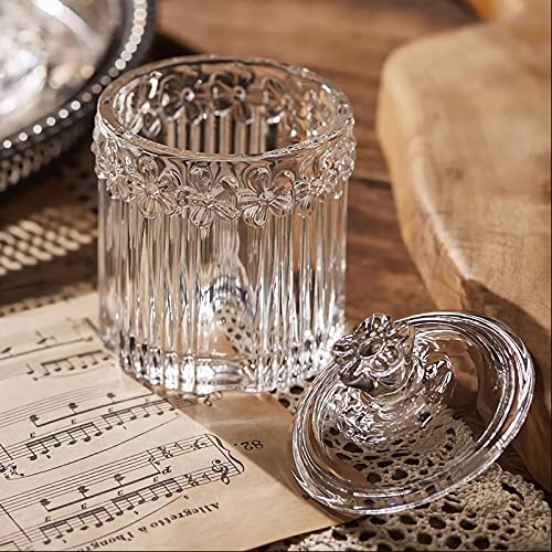 rejomiik-2-Pack-Qtip-Holder-Glass-Apothecary-Jars-with-Lids-Clear-Bathroom-Canisters-Vanity-Organizer-for-Cotton-Swabs-Balls-Pads-Floss-Picks-Candy-Jewelry-Makeup-Storage-Decor