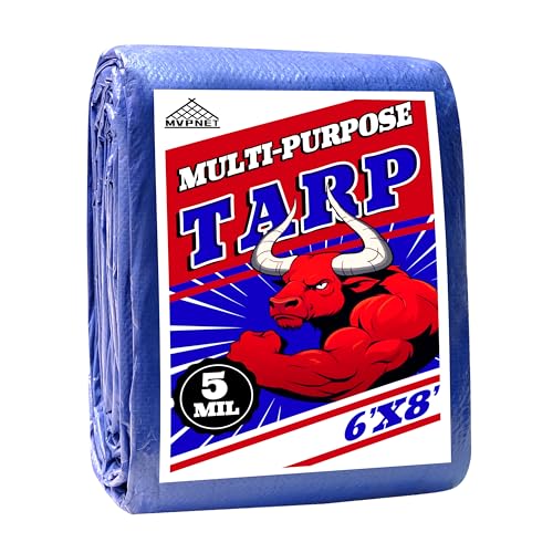 Tarp 6x8 ft 100% Waterproof Uv Resistant High Durability Multipurpose 5mil Blue Tarp for Covering Courtyards Cars Camping Gardens Pet Nests -by MVPNET