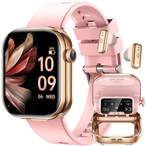 Smart Watch with Earbuds for Women Men: 2.02" HD 2 in 1 Fitness Tracker Smartwatch with Blood Pressure Heart Rate SpO2 Sleep Monitior Step Counter IP67 Watches with Wireless Earphone for iOS Android