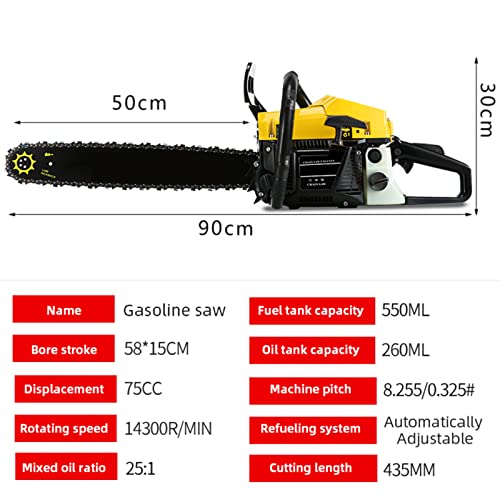 2-Takt-Gaskettensäge, 18 Zoll, 75-ccm-Handbetriebene Akku-Benzin-Kettensägen, Gasbetriebene Kettensäge mit 3 Ketten… – Bild 8