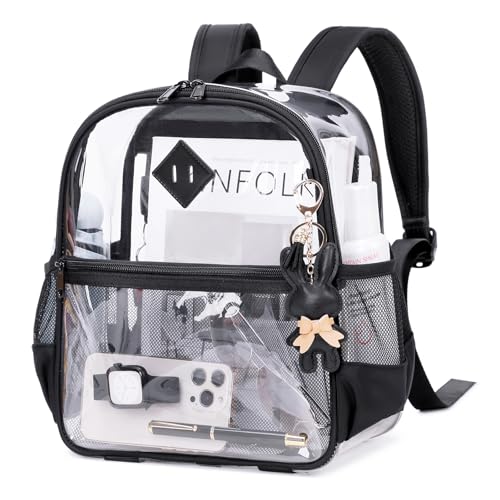 Image of MUSEVOS Clear Backpack for Stadium Events Approved 12x6x12, Thick TPU Mini Clear Bag with Front Pocket for Concert Sport Events Work Travel, Black Transparent