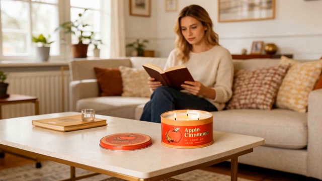 Image of AOOVOO Apple Cinnamon Candle - 3 Wick 12oz Large Fall Candles, Soy Wax Strong Scented Candle Non Toxic, Long Lasting Aromatherapy Candle for Home, Autumn Candle Gift for Women Men