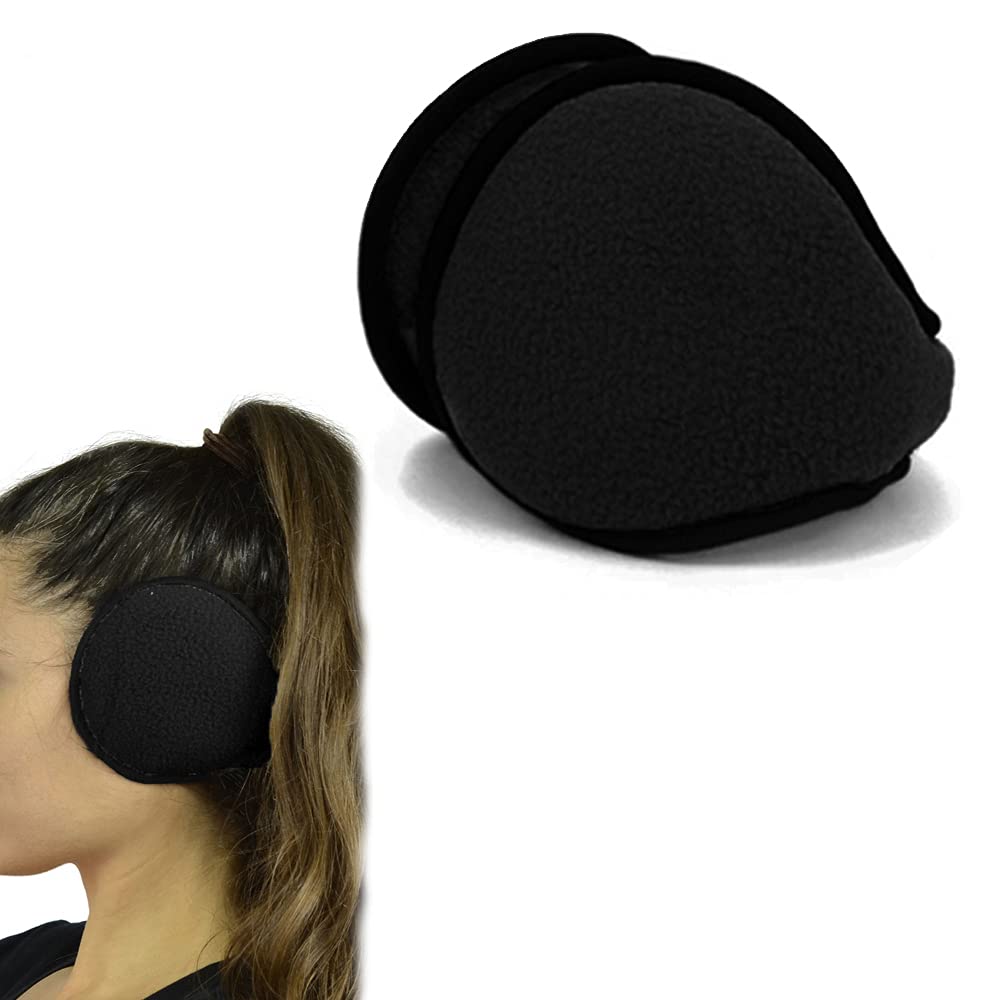 1 Black Ear Muffs Fleece Earwarmer Winter Warmers Mens Womens Behind Head Design