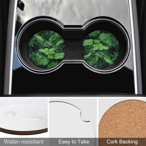 Posavasos para portavasos de auto, 2 piezas, diseño plantas verdes miniatura 5