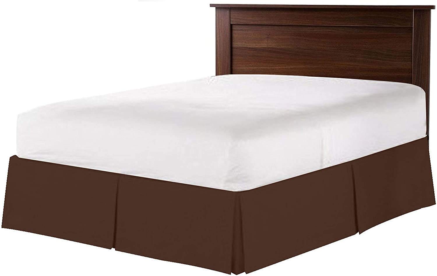 Pleated Dust Ruffle Bed Skirt, Shrink and Fade Resistant, 100% Cotton, Chocolate - Emperor Size With 40 Cm Tailored Drop