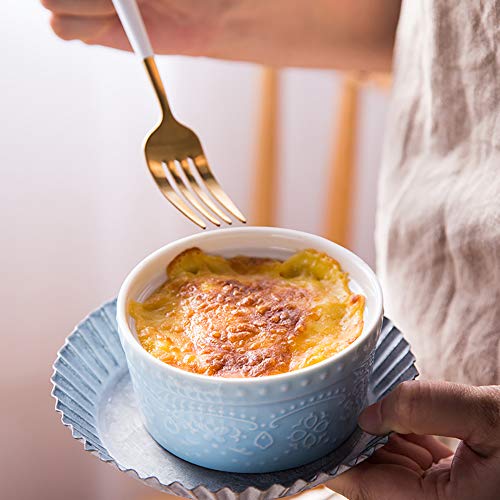 BonNoces Porcelain Embossed Ramekins Souffle Bowls Dishes, 6 Oz Pudding Bowls Dishes Cup for Baking, Set of 5