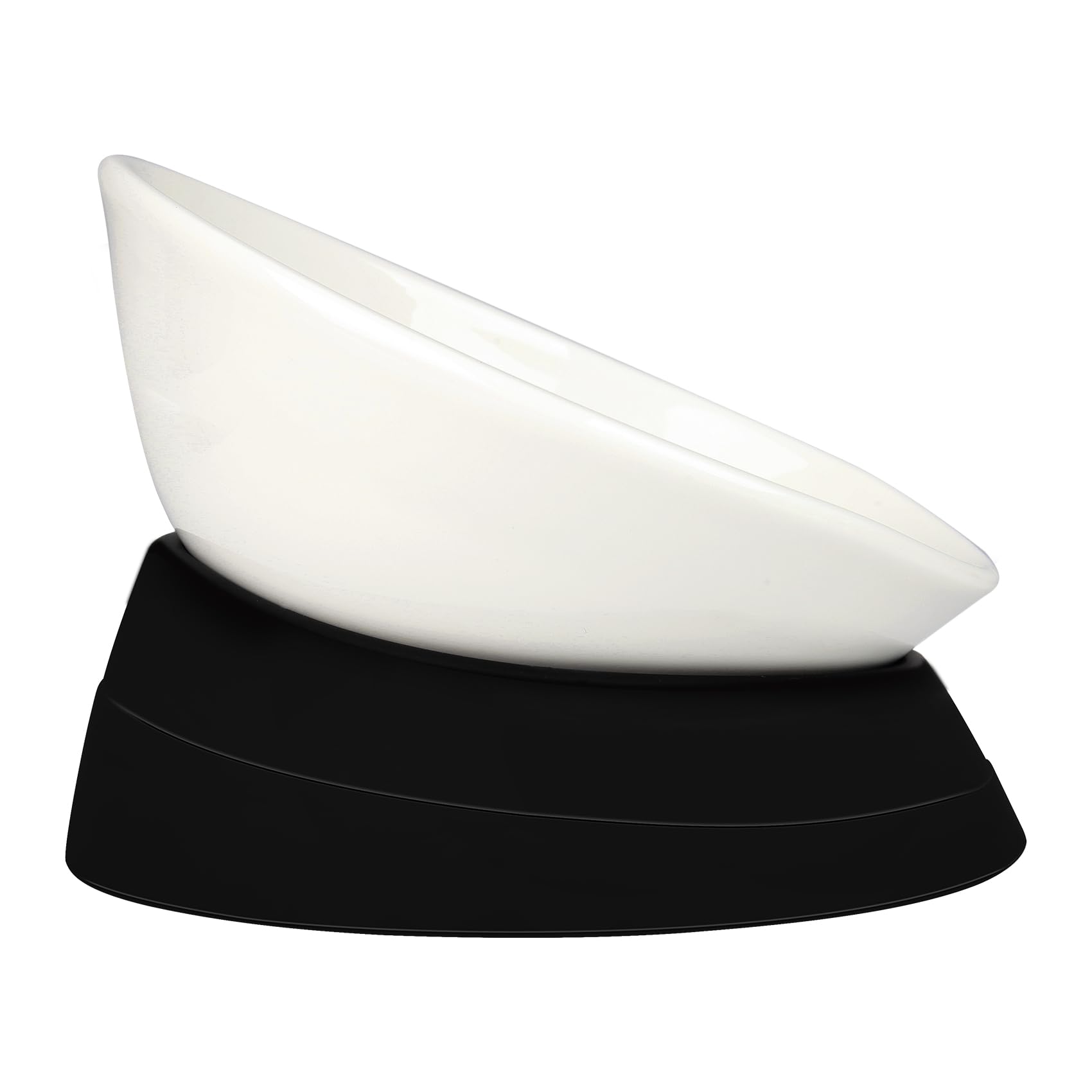 Bulldog Bowl Anti-Slip Dog Cat Dish Detachable Ceramic Dog Bowl Pet Sterile Tilted Pet Feeder Slope Bas (Black(White Ceramic Bowl)