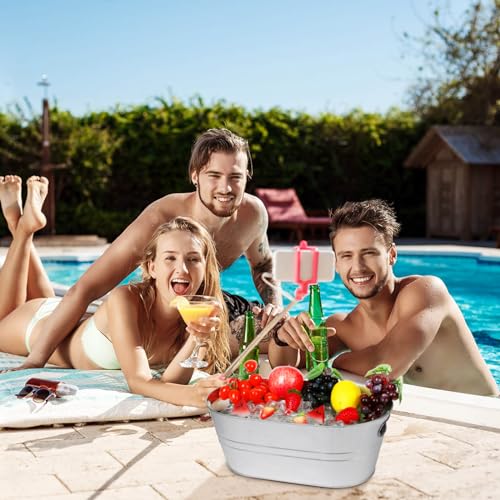 Dualshine 3 Pcs Galvanized Tub 3 Gallon Ice Bucket Metal Drink Buckets For Parties Beer Beverage Tub With Carry Handles For Champagne Cocktails Wine Cooling For Mimosa Bar Supplies thumb #4