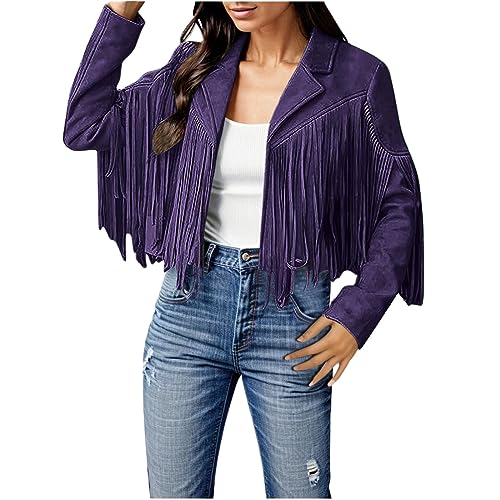 Veste courte en cuir synthétique violette coupe-vent pour femme avec ornements mobiles XL