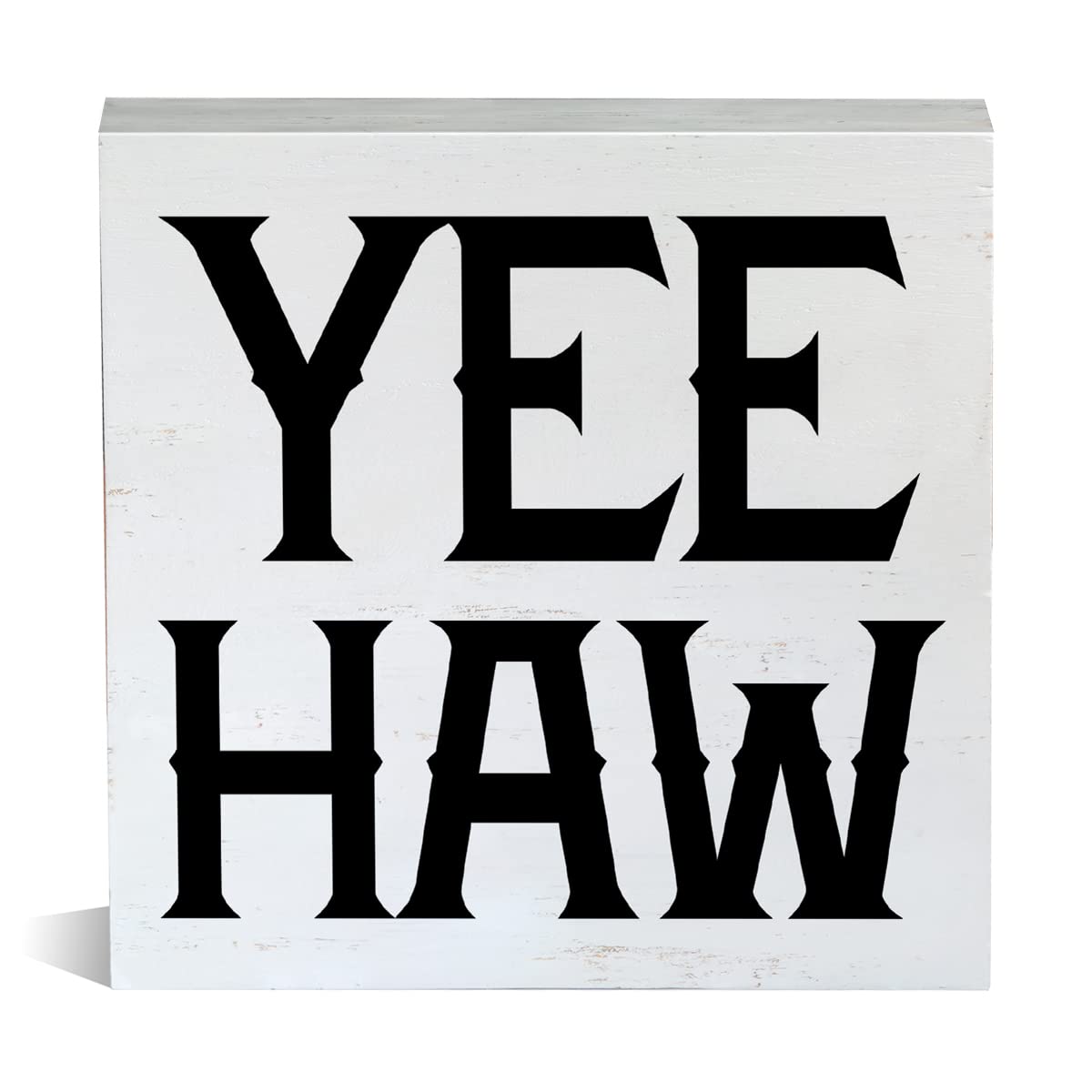 Wooden Western Wall Art Sign - 6x6 Inch Cowboy Square Plaque, Blue & White Farmhouse Decor For Desk, Shelf, Or Table Centerpiece