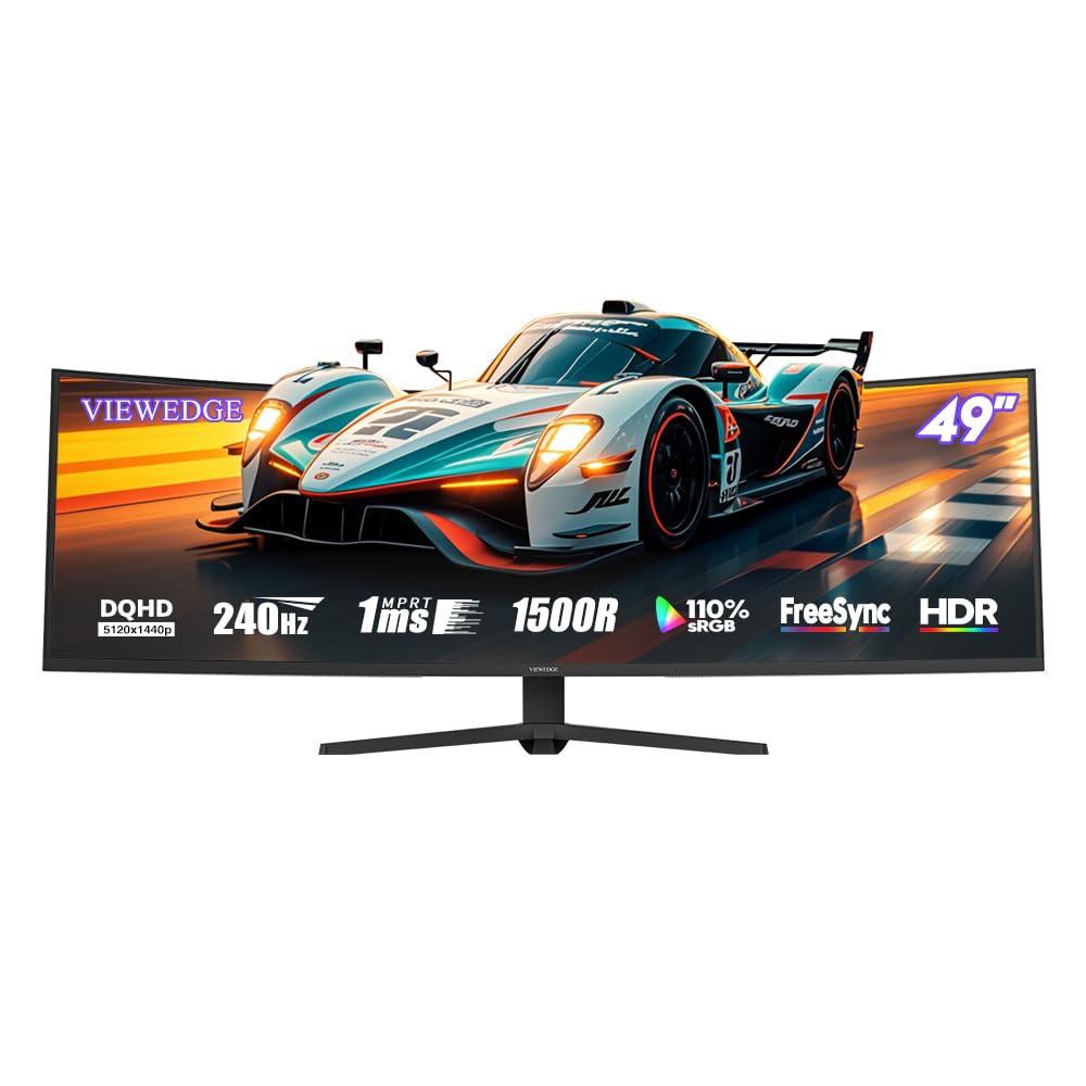 Viewedge Moniteur Gaming incurvé 49 Pouces 240 Hz 1 ms | HDR 5120x1440 HDMI 2.1, DisplayPort 1.4, USB-C, Hub USB Schwarz