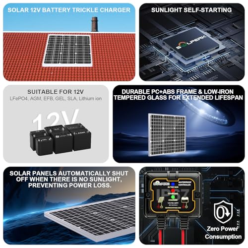 Image of SOLPERK Solar Panel Kit 50W 12V, Waterproof Solar Battery Trickle Charger Maintainer + Smart MPPT Controller + Adjustable Mount Bracket for Boat Car RV Motorcycle(Without Mounting Bracket)