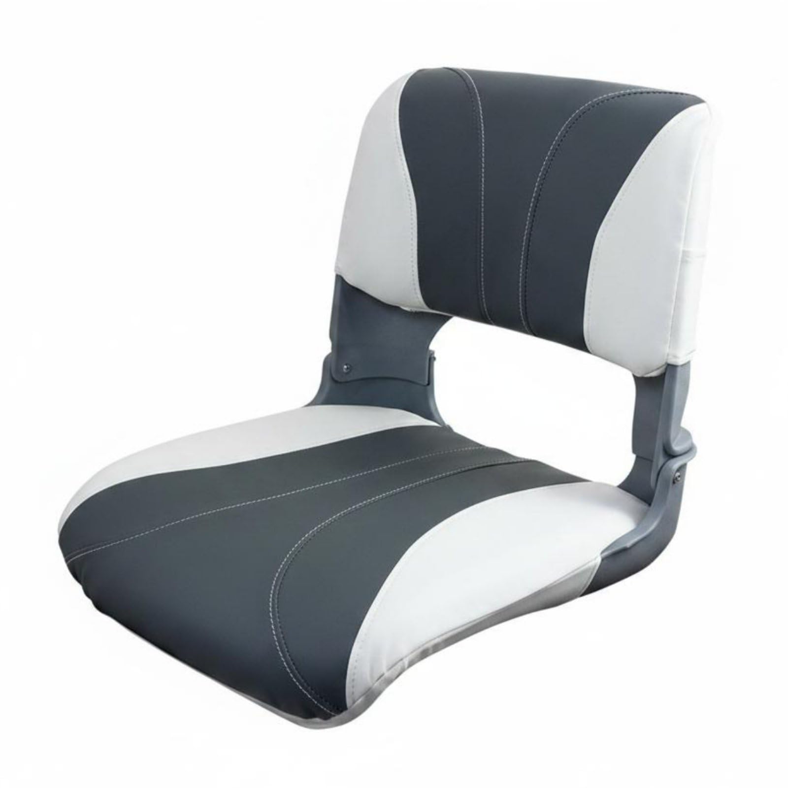 Sedile Barca Pieghevole Sedia Timoniere Nautica Schienale Alto Imbottito Rivestimento in PVC Facile da Pulire per, Grigio, Bianco, Pieghevole, Grigio E Bianco