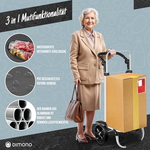 Dimono® Einkaufstrolley Klappbarer 3 in1 Trolley zum Einkaufen; 56 Liter inkl. Kühlfach; Transportwagen Shopping-Trolley Einkaufswagen Einkaufstasche (Grau) – Bild 6
