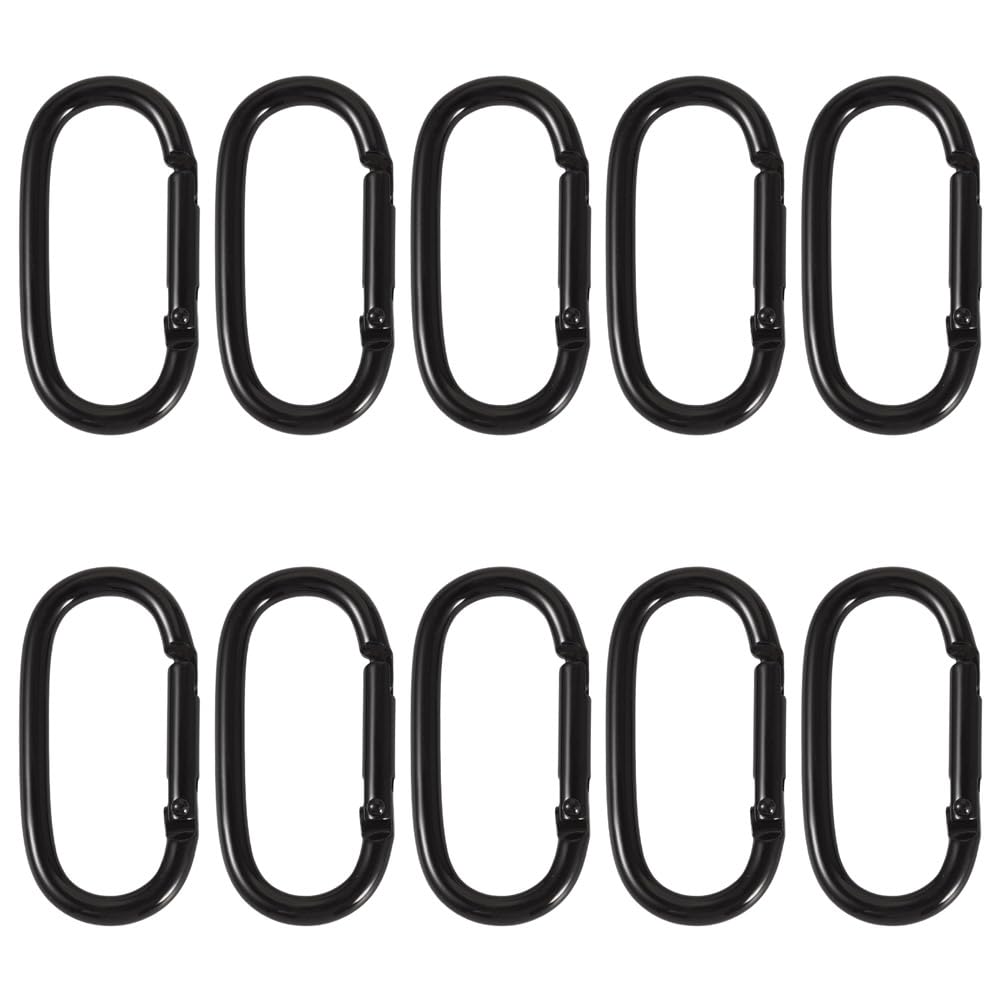10Pcs Black Alloy Spring Gate Rings Oval Climbing Hook Keychain Snap Clips Locking Clasps Keyring Buckles for Keychains Bag Backpack Car Keys DIY Crafts 50x25mm
