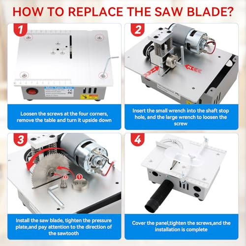 Mini Sega Circolare Da Tavolo 96W, 7 Velocità Regolabili, Banco Sega Circolare Per Legno Con 4 Lame, Lama Regolabile 0,1-15 Mm, Con Aletta Di Sicurezza, Per Lavorazione Di Precisione Su Legno - 5