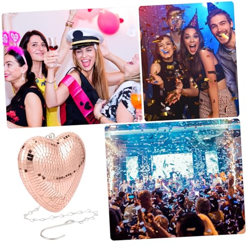 Colgante de bola espejada en forma de corazón, dorada rosa, decoración para fiestas, bodas y festividades, excelente accesorio fotográfico miniatura 3