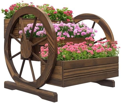 Outsunny 3-Tier Raised Garden Bed, Wooden Wagon Planter Boxes wit...