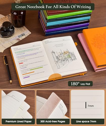 Image of Vintage Leather Journal - 300 Page Lined Journal Notebook with Numbered Pages, A5 Notebook for Women Men,Travel Diary,Daily Journals for Writing, Note Taking, School & Work (5.8 inch x 8.3 inch)