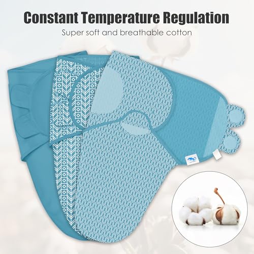 Image of SWEET DOLPHIN 3-Pack Baby Swaddle Sleep Sacks - Newborn Swaddle Blanket with Soft Cotton - Ergonomic Wrap for Boys and Girls, 0-3 Months, Peacock Blue