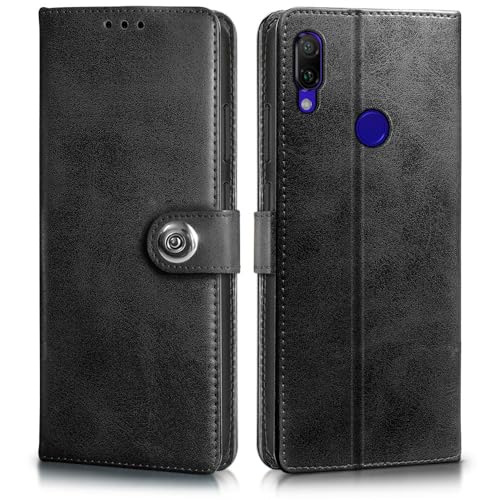 Image of WOW IMAGINE Shock Proof Flip Cover Back Case for Xiaomi Mi Redmi Note 7 | 7 Pro | 7S (Magnetic Button Flip Case | Wallet Pockets & Stand | Leather Finish | Haze Black)