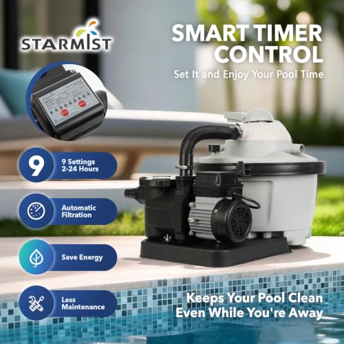 Image of STARMIST Sand Filter Pump for Above Ground Pool, 15 inch Large Opening Filter Tank with AQUALOON Filter Balls, Pool Pump and Filter Combo, Timer, Prefilter Basket, 7-Way Valve, Up to 10,000 Gallons