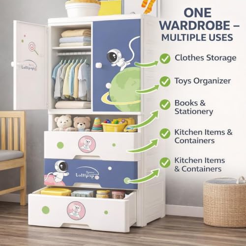 Image of HIWARE Premium Modular Wardrobe for Bedroom, Kids Room and Home | Spacious Clothes Storage Cabinet with Drawers and Shelves | Modern Stylish Design, Heavy Duty, Multiuse Organizer- SJ6514-SKY Blue