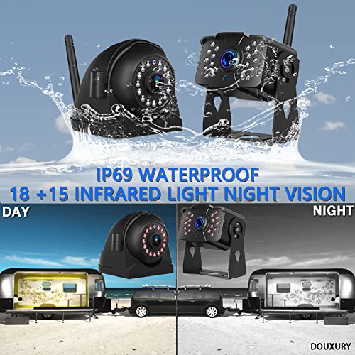Image of Wireless Backup Camera for RV Truck Trailer Camper Bus 5th Wheel 3 Rear /Side View Cameras 1080P 4-Split 7 inch Screen with Adapter for Furrion Pre-Wired Night Vision IP69 Waterproof 170 Wide View Angle