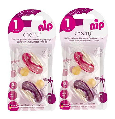 nip Rundsauger Cherry Doppelpack Girl, Latex, Größe 1 (0 - 6 Monate)