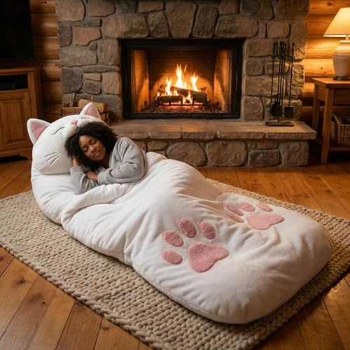 Bolsa de dormir con diseño de gato, suave y cálida, lavable, para camping, viajes y uso en casa miniatura 7