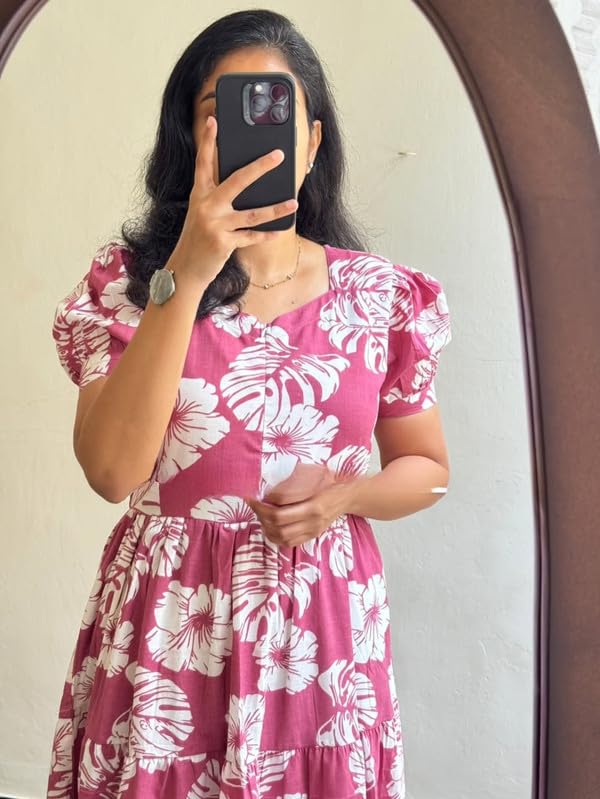 Image of Floral Midi Dress for Women - Summer Boho Dress, Lightweight & Breathable, Elegant Floral Print, Casual & Vacation Outfit, Comfortable Flowy Dress for Women