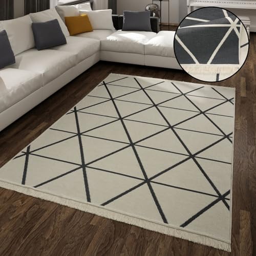 TT Home Alfombra Habitación Salon Dormitoro Lavable Estilo Nordico Geométrico con Flecos, Color: Gris Oscuro, Tamaño:80x150 cm