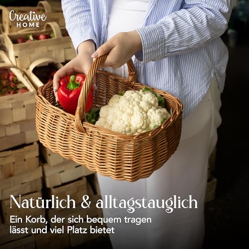 Creative Home Einkaufskorb Weidenkorb mit Henkel Picknickkorb | 36 x 27 x 32 cm (+/- 2 cm) | Handgeflochten | Naturbraun | Universell und Langlebig Groß Osterkörbchen Geflochten
